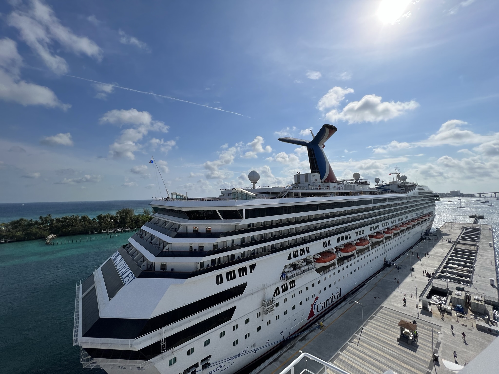 Cruise Ships – Cruise Ship Carnival Conquest Leaves the Port of Nassau Bahamas and Heads Out to Sea