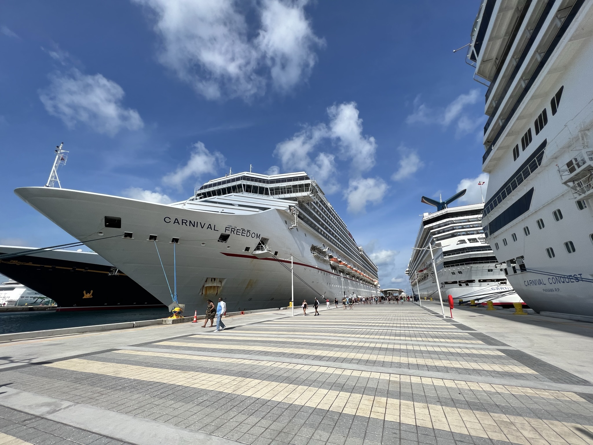 Cruise Shorts – Three Carnival Ships Freedom, Conquest & Sunrise Docked together in Nassau Port