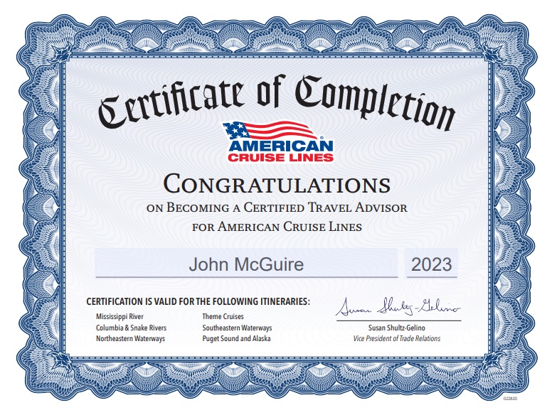 We are a trained and certified American Cruise Lines Travel Advisor