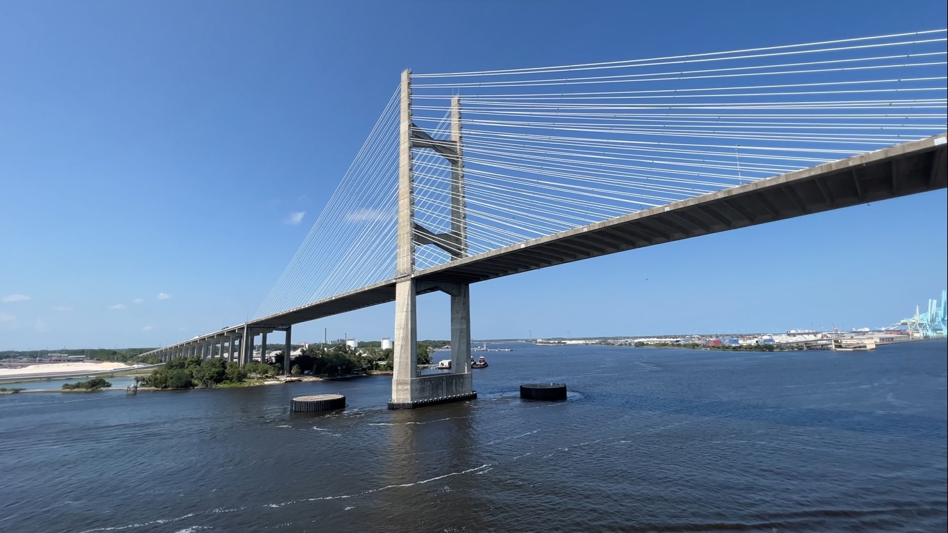 Cruise Ports - Carnival Elation Leaves Port of Jacksonville Passing Under the Dames Point Bridge