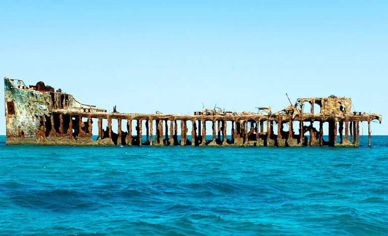 Not all shipwrecks are completely underwater.