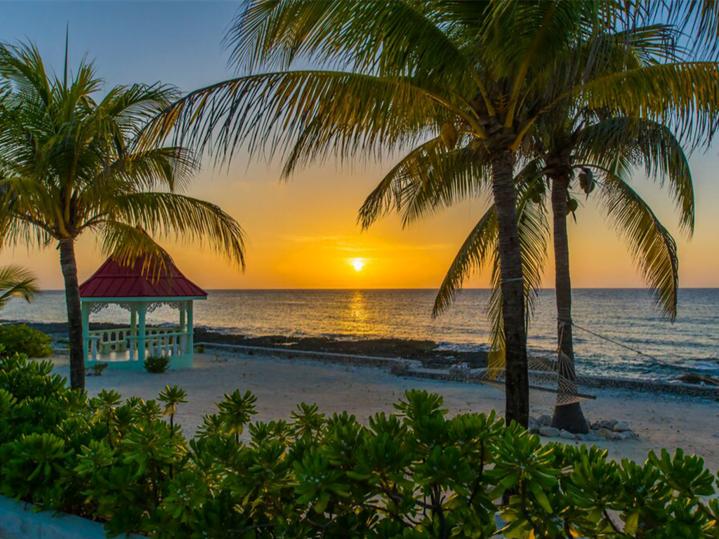 Sunset over the beach in the Cayman Islands