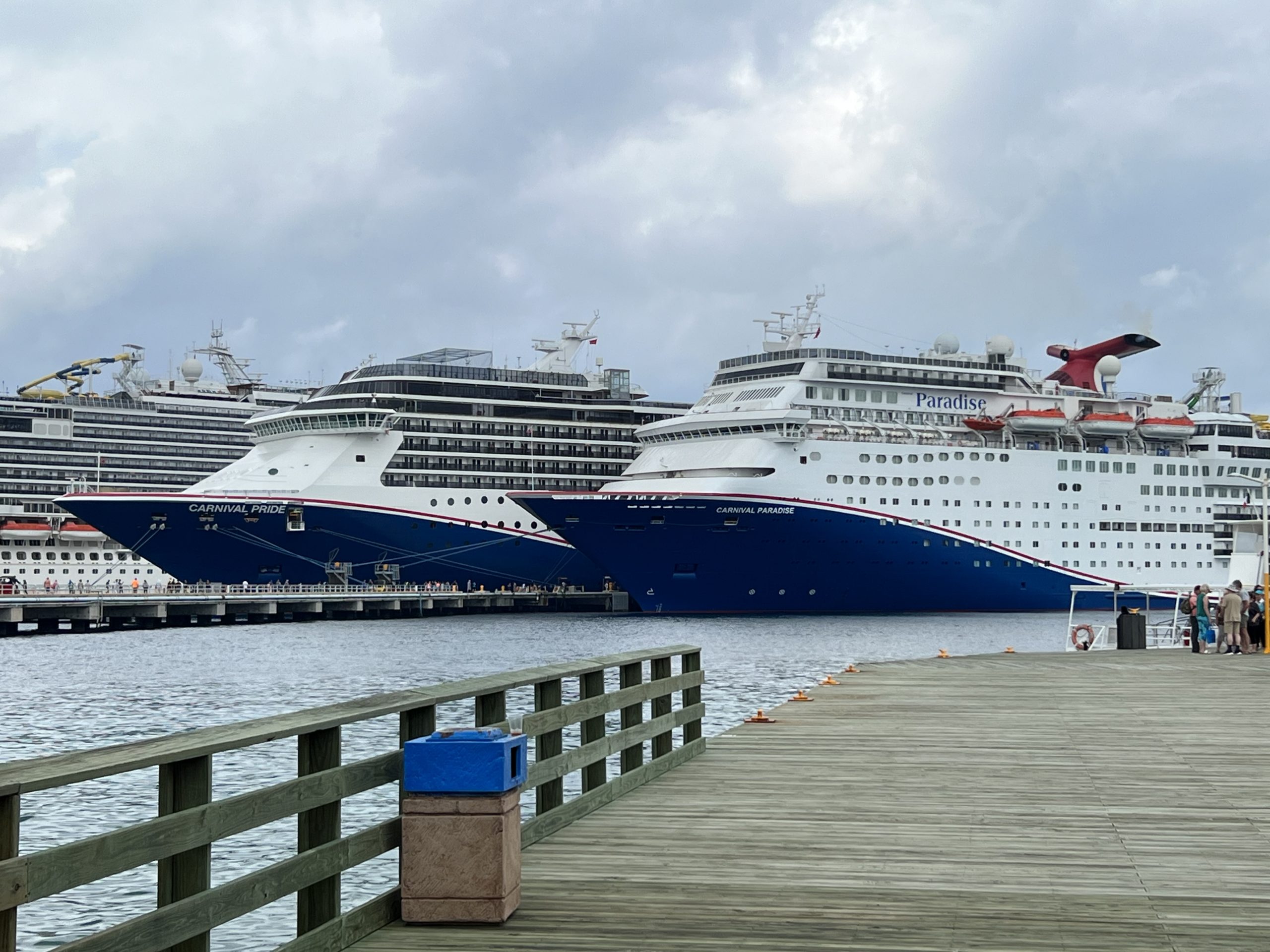 Cruise Ports – Cruise Ships Carnival Pride, Dream and Paradise Docked in the Port of Cozumel, Mexico